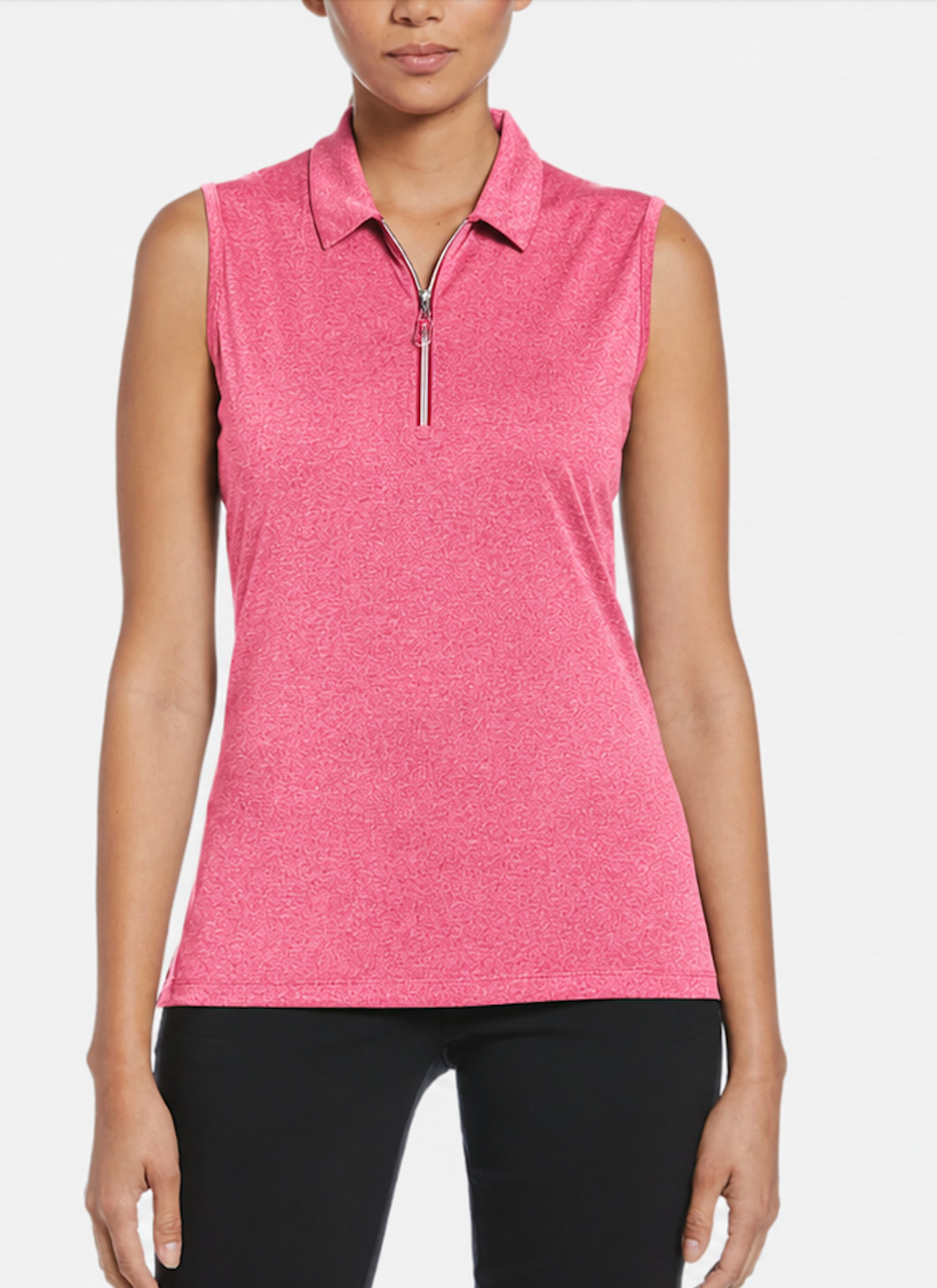 CALLAWAY Womens Sleeveless Polo Shirt XS Pink Peacock 1/4 Zip Golf NWT